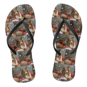 Rauhhaar Collie Hund Weihnachtsfestlich Flip Flops