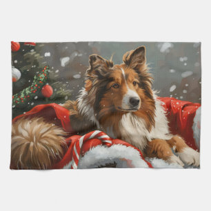 Rauhhaar Collie Hund Weihnachtsfestlich Geschirrtuch