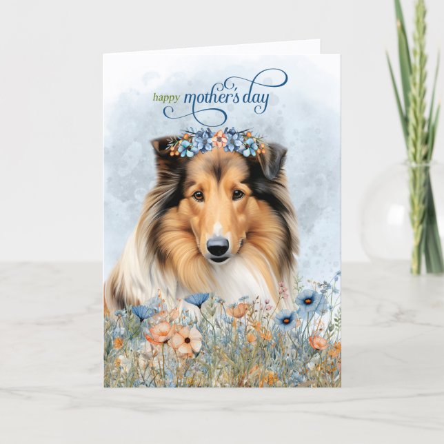 Rauhhaar Collie Hund Wildblumen Muttertag Feiertagskarte (Vorderseite)