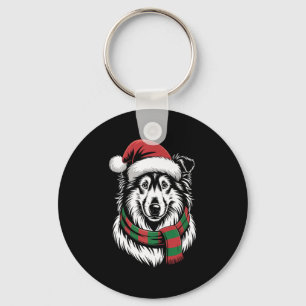 Rauhhaar Collie Hund Xmas Santa Hut Schal Weihnach Schlüsselanhänger
