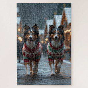 Rauhhaar Collie Hunde Weihnachten Schnee Feiertag Puzzle