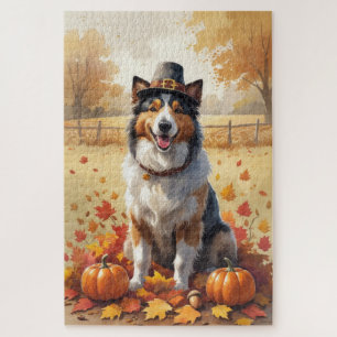Rauhhaar Collie im Herbstlaub Erntedank Kunst Puzzle