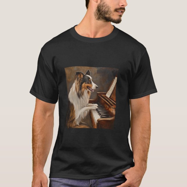 Rauhhaar Collie Klavier Hund T-Shirt (Vorderseite)