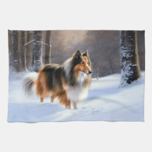 Rauhhaar Collie Lass es schneien Weihnachten Geschirrtuch