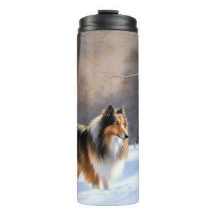 Rauhhaar Collie Lass es schneien Weihnachten Thermosbecher