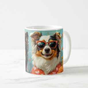 Rauhhaar Collie mit Herz Rosen Valentinstag Kaffeetasse