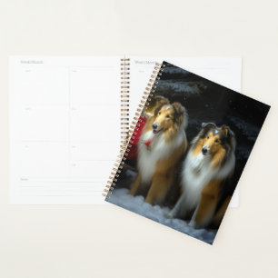 Rauhhaar Collie Schneebedeckter Schlitten Weihnach Planer