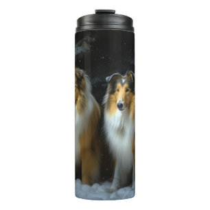 Rauhhaar Collie Schneebedeckter Schlitten Weihnach Thermosbecher
