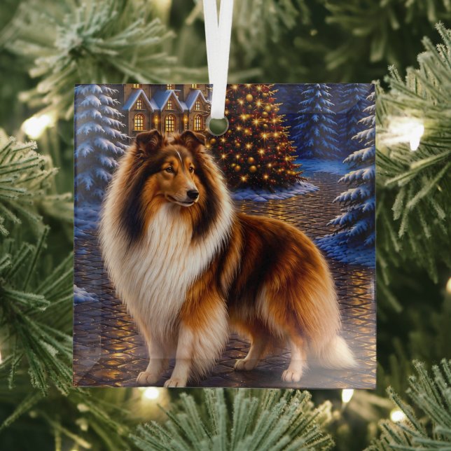 Rauhhaar Collie Urlaub Ornament Aus Glas (Insitu)