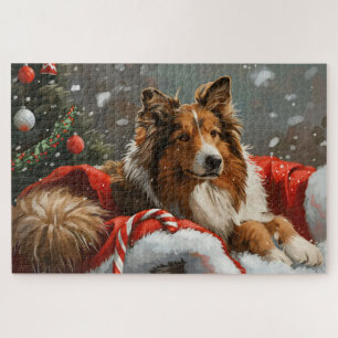 Rauhhaar Collie Weihnachten Festlich Puzzle