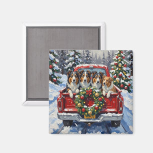 Rauhhaar Collie Weihnachten Roter LKW Urlaub Magnet