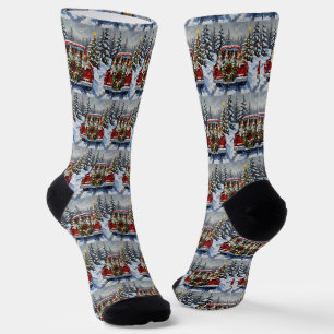 Rauhhaar Collie Weihnachten Roter LKW Urlaub Socken