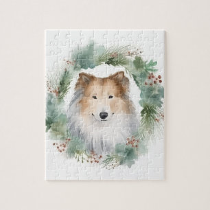 Rauhhaar Collie Weihnachts-Kranz Festlicher Hund Puzzle