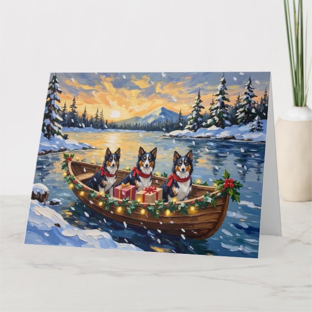 Rauhhaar Collie Weihnachtsboot Urlaub Karte (Vorderseite)