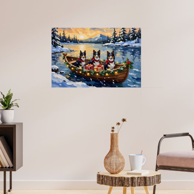 Rauhhaar Collie Weihnachtsboot Urlaub Poster (Wohnzimmer 3)