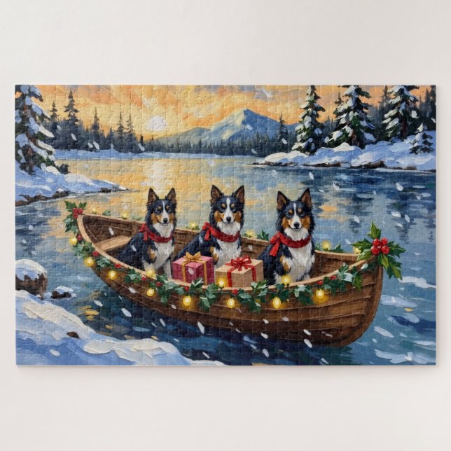 Rauhhaar Collie Weihnachtsboot Urlaub Puzzle (Horizontal)