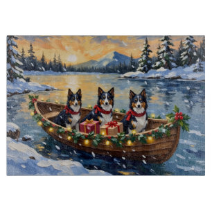 Rauhhaar Collie Weihnachtsboot Urlaub Schneidebrett