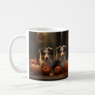 Rauhhaar Collie Welpe Herbstfreude Kürbis Kaffeetasse