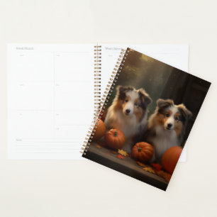 Rauhhaar Collie Welpe Herbstfreude Kürbis Planer