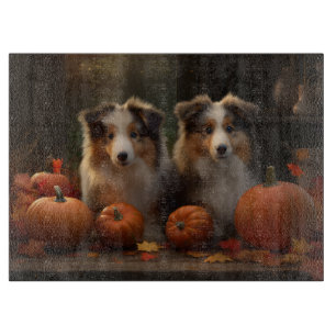 Rauhhaar Collie Welpe Herbstfreude Kürbis Schneidebrett