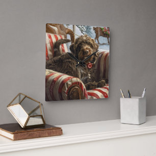 Rauhhaariger Vorstehhund Griffon Weihnachten Festl Quadratische Wanduhr