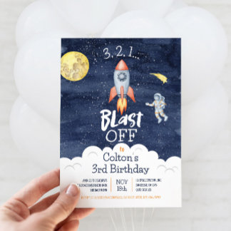 Raum 3 2 1 Blast Off Birthday Einladung