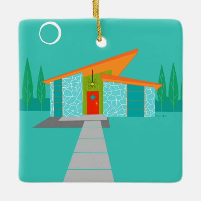 Raum-Alters-Cartoon-Haus-Weihnachtsverzierung Keramikornament (Vorderseite)