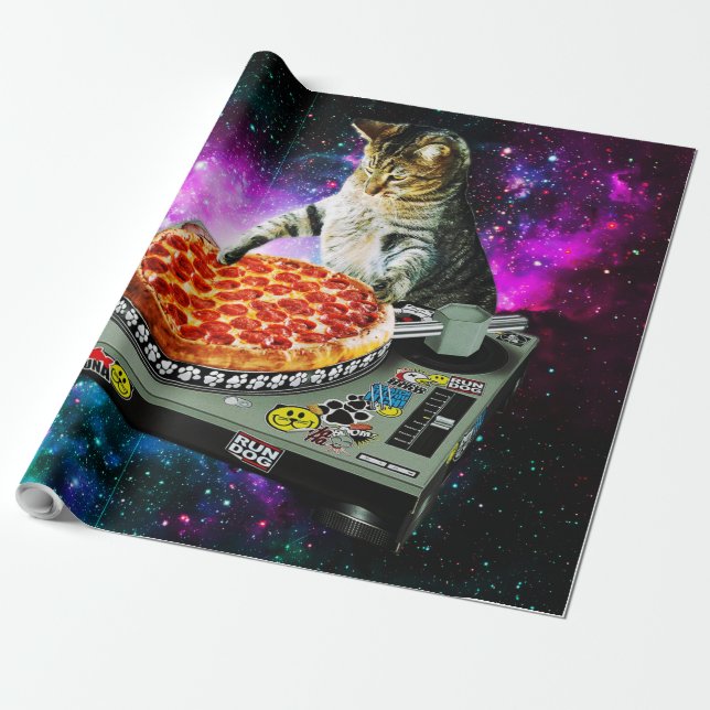 Raum-DJ-Katzenpizza Geschenkpapier (Ungerollt)