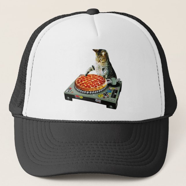 Raum-DJ-Katzenpizza Truckerkappe (Vorderseite)