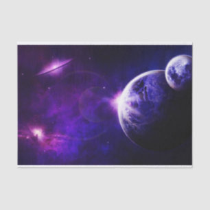 Raum-Galaxie-Planeten-Sterne in den lila blauen Seidenpapier