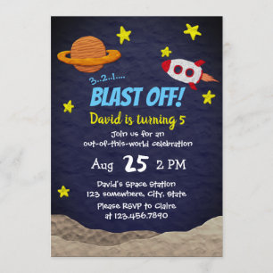 Raum-Geburtstags-Party-Rocket-Schiff starten weg Einladung