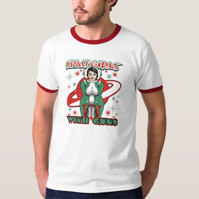 Raum-Mädchen mit Gewehren T-Shirt (Vorderseite)