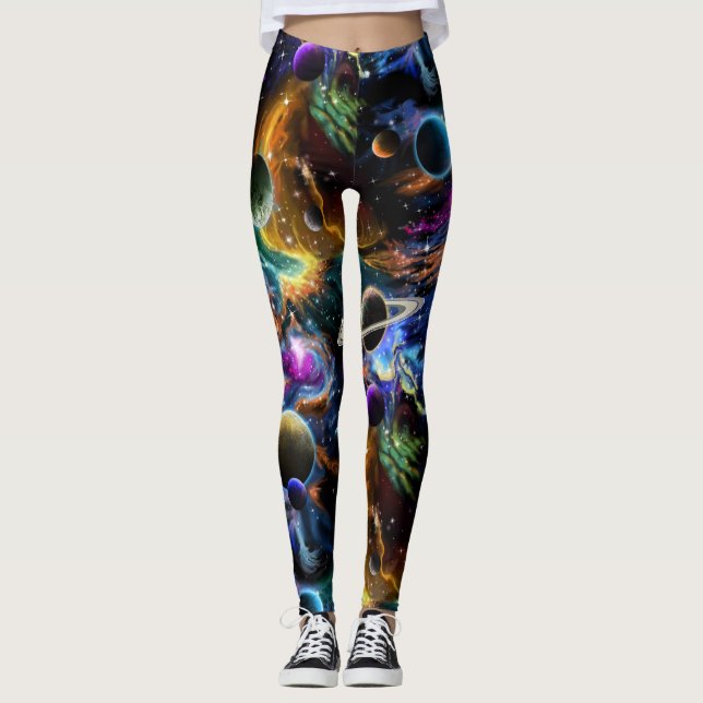 Raum-Nebelfleck und Planeten Leggings (Vorderseite)