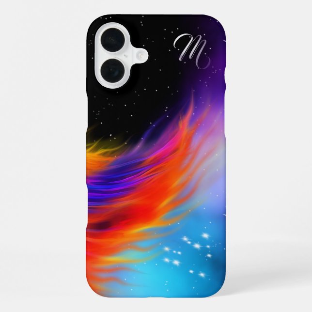 Raum-Phönix-Flügel-Monogramm iPhone Hülle (Rückseite)