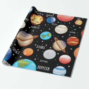 Raum, Planeten, gezeichnetes Thema des Universums Geschenkpapier