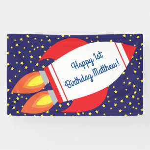 Raum-Rocket-Stern-Schiffs-1. Geburtstags-Party Banner