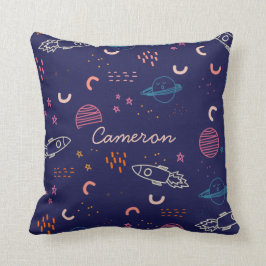 Raum und Planeten Doodle in Blue Personalisiert Kissen
