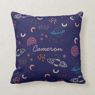 Raum und Planeten Doodle in Blue Personalisiert Kissen