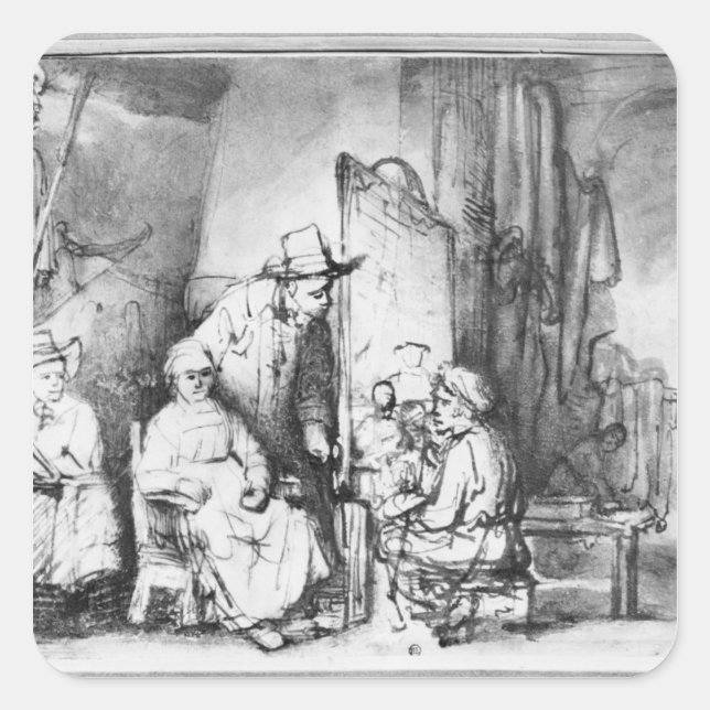 Räume des Studios mit Malerei Quadratischer Aufkleber (Vorderseite)