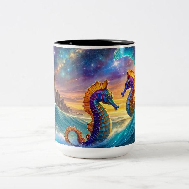 Raumfahrt-Seepferde von Rich AMeN Gill Zweifarbige Tasse (Mittel)