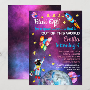 Raumfahrtflugzeug-Regenbogenballon-Raketenmoos Einladung