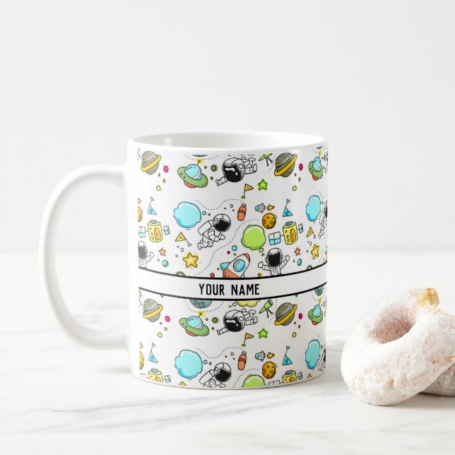 Raumfahrtmission - Cartoon Pattern - Individuelle  Kaffeetasse (Mit Donut)