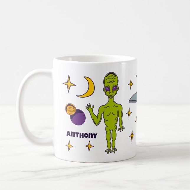 Raumfahrtpolitik - Alien mit Flying Saucer Persona Kaffeetasse (Links)