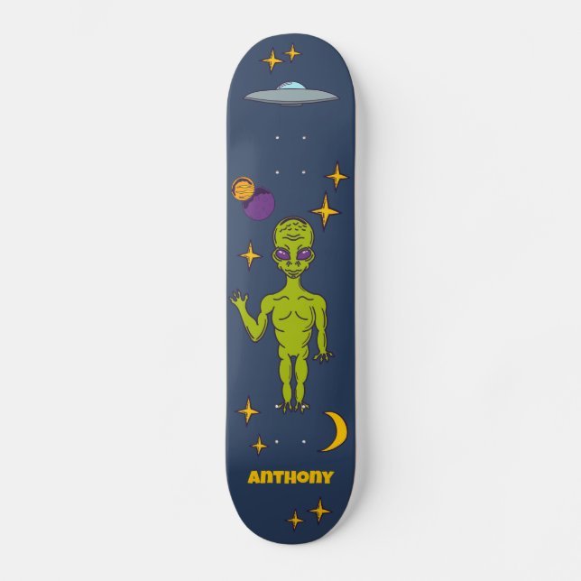 Raumfahrtpolitik - Alien mit Flying Saucer Persona Skateboard (Vorderseite)
