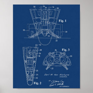 Raumfahrzeug-Patent 1970 Blueprint-Wandkunstposter Poster