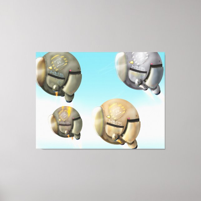 Raumfahrzeuge, die durch den Planeten fliegen Leinwanddruck (Vorderseite)