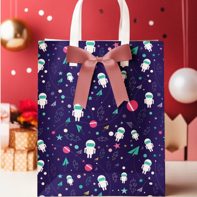 Raumflugzeug-Cartoon-Muster Große Geschenktüte (gift bag, birthday surprise gift bag, teddy bear gift bag, wine gift bag, travel bag, use and throw )