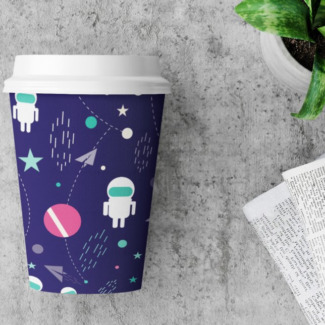 Raumflugzeug-Cartoon-Muster Pappbecher (astronaut space pattern kids,adult party stationery, birthday party use and throw paper cups)