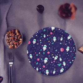 Raumflugzeug-Cartoon-Muster Pappteller