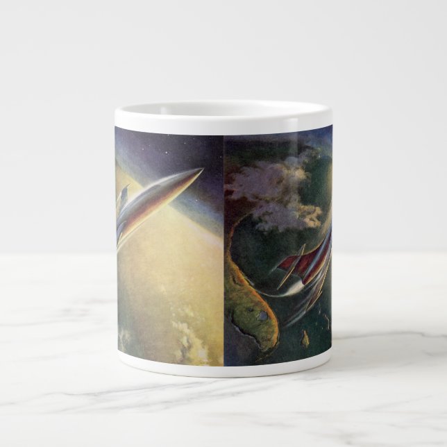 Raumflugzeug-Erde der Vintagen Science Fiction Jumbo-Tasse (Vorderseite)